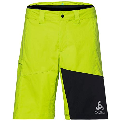 Odlo Morzine Elements - Pantalones Cortos para Hombre con Forro Interior, Talla XL, Color Verde Lima y Negro