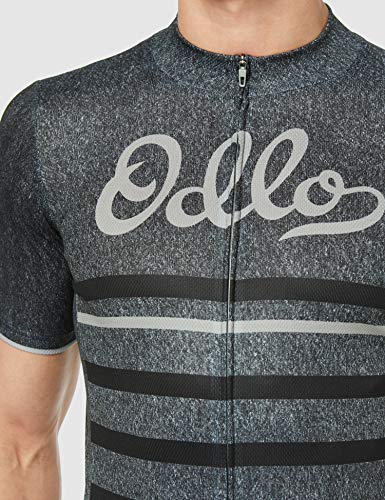 Odlo Stand-Up Collar S/S Full Zip Element Pri Camiseta, Hombre, Graphite Grey Melange-Retro, L