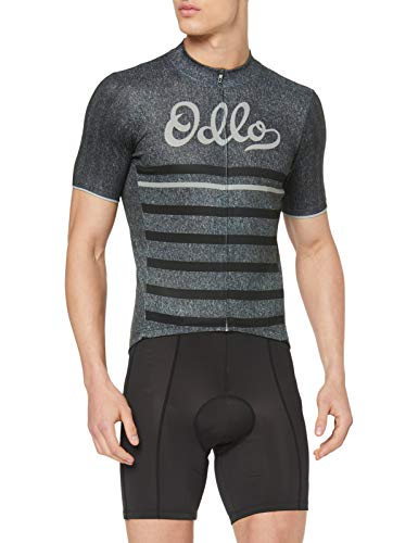 Odlo Stand-Up Collar S/S Full Zip Element Pri Camiseta, Hombre, Graphite Grey Melange-Retro, L