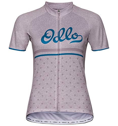 Odlo Stand-up Collar s/s Full Zip Element Print Camiseta, Mujer, Quail Melange - Retro, Large