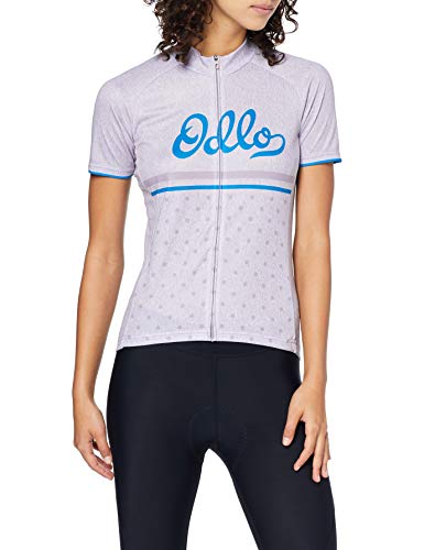 Odlo Stand-up Collar s/s Full Zip Element Print Camiseta, Mujer, Quail Melange - Retro, Large