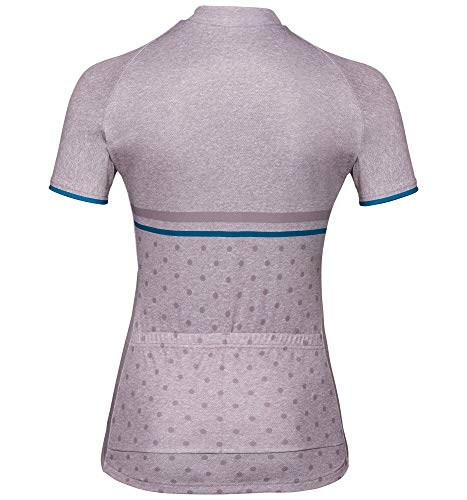 Odlo Stand-up Collar s/s Full Zip Element Print Camiseta, Mujer, Quail Melange - Retro, Large