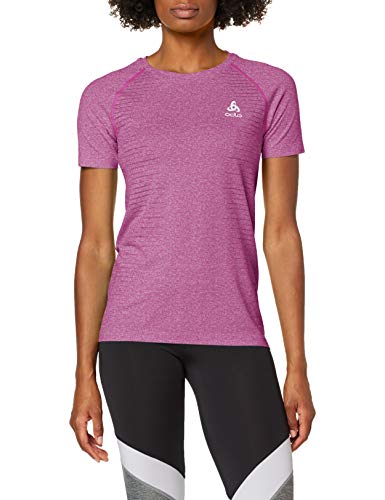 Odlo T-Shirt s/s Crew Neck Seamless Element Camiseta, Mujer, Morado Jaspeado, Large