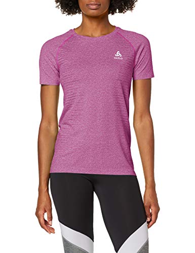 Odlo T-Shirt s/s Crew Neck Seamless Element Camiseta, Mujer, Morado Jaspeado, Large