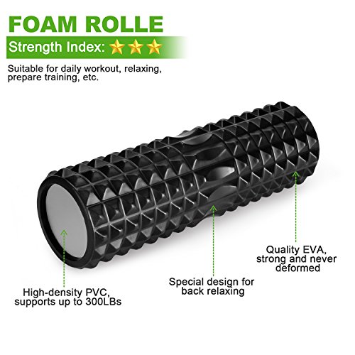 Odoland Foam Roller Kit con Rejilla de Liberación Miofascial, 5-en-1 Kit de Rodillo Masaje Muscular con Rodillos de Espuma, Roller Stick, Bolas Masaje y Spiky Ball