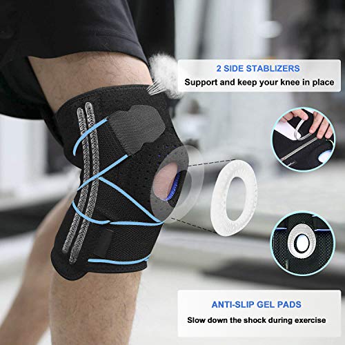 OFUN Rodilleras Deportivas, 2 Piezas Rodillera de Neopreno con Estabilizadores Laterales y Almohadillas de Rótula en Gel, Rodillera Ligamento para Depor