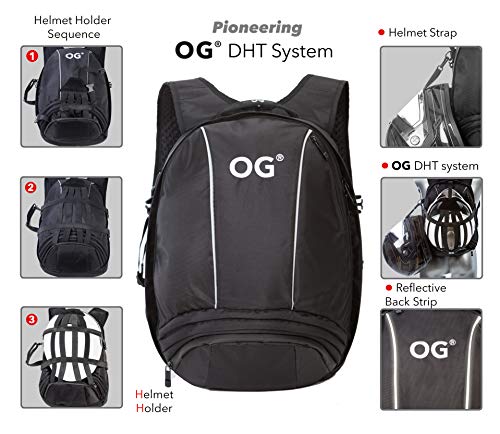 OG Online&Go EZ-Rider Mochila Moto Negra 25L, Bolsa Porta-Cascos, Correa Casco Moto, Antirrobo, Impermeable, Portátil, Reflectante