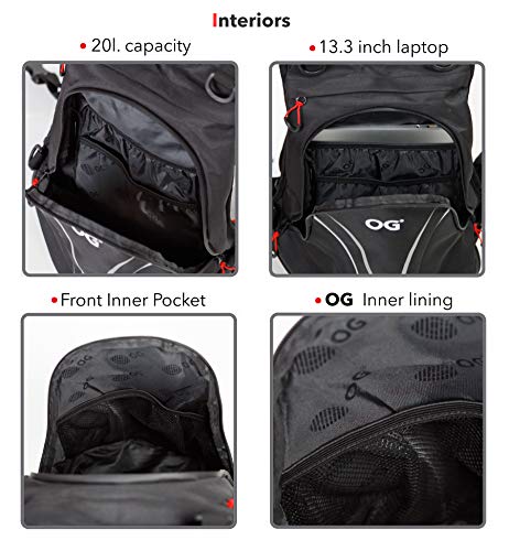 OG Online&Go Roadrunner Mochila Moto Negra Impermeable Ligera, 20L, Bolsa Porta-Casco Moto, Correa Casco, Ciclismo, Antirrobo, Portátil, Reflectante