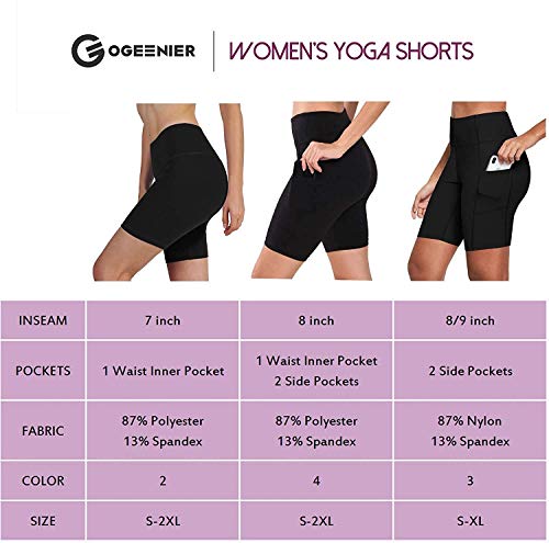 Ogeenier 8" Pantalones Cortos Deporte Mujer, Pantalon Corto Running Fitness Yoga Mallas Cortas con Bolsillos