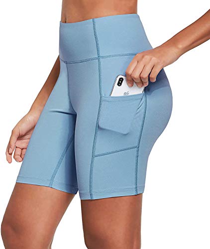 Ogeenier 8" Pantalones Cortos Deporte Mujer, Pantalon Corto Running Fitness Yoga Mallas Cortas con Bolsillos