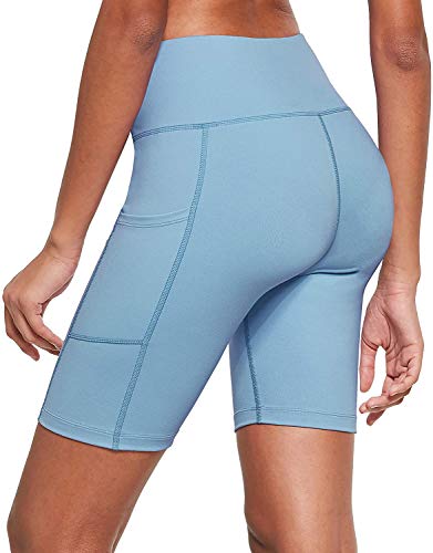 Ogeenier 8" Pantalones Cortos Deporte Mujer, Pantalon Corto Running Fitness Yoga Mallas Cortas con Bolsillos