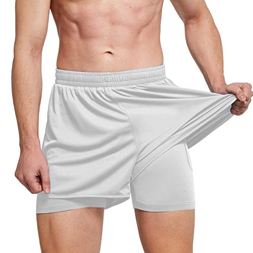 Ogeenier Pantalones Cortos Deporte Hombre, Pantalones Cortos Running 2 en 1 con Bolsillos