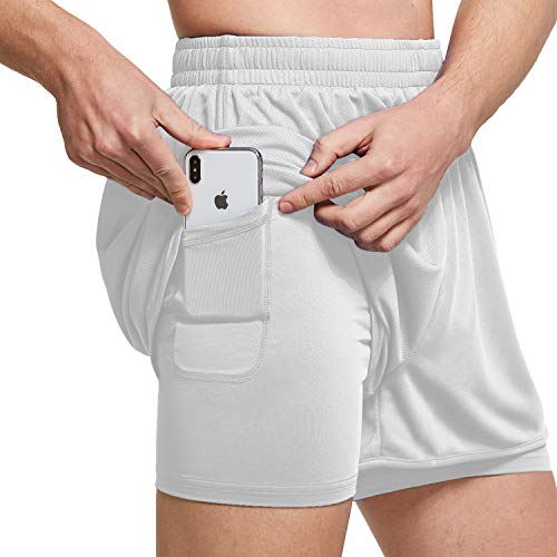 Ogeenier Pantalones Cortos Deporte Hombre, Pantalones Cortos Running 2 en 1 con Bolsillos