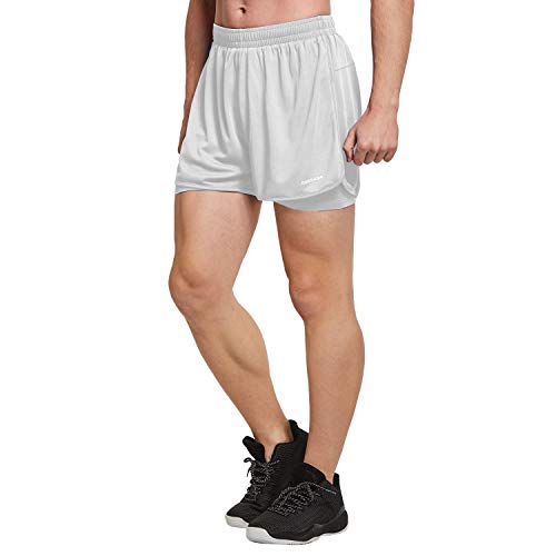 Ogeenier Pantalones Cortos Deporte Hombre, Pantalones Cortos Running 2 en 1 con Bolsillos