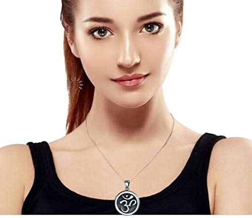 Ohm Om Aum Ímbolo Ánscrito Yoga Medallón Colgante Mujer Y Para Hombres Collar Disco Circular Pulgadas 925 Plata Oxidada