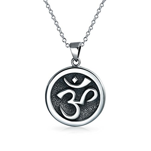 Ohm Om Aum Ímbolo Ánscrito Yoga Medallón Colgante Mujer Y Para Hombres Collar Disco Circular Pulgadas 925 Plata Oxidada