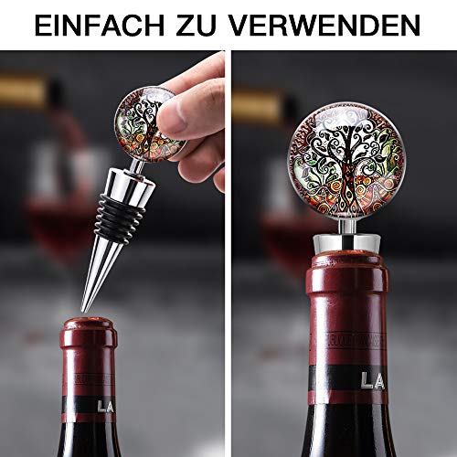 Ohok - Tapón para botellas de vino con cristal, 3 unidades de topes reutilizables de acero inoxidable para regalos, bar, fiesta de vacaciones, bodas (Singular Tree)