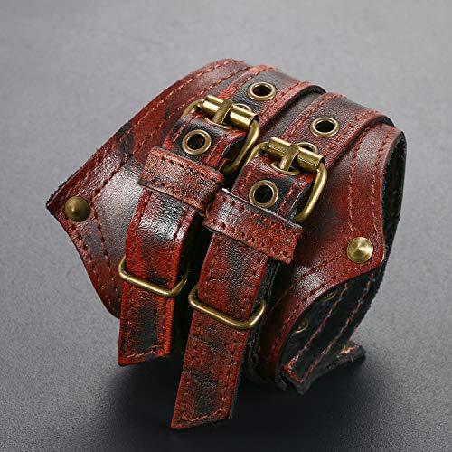 OIDEA Pulsera Hombre Cuero Brazalete Marrón Ajustable Pulsera 8.5 cm Ancho Punk Rock Manguito Cordón Retro Joya Moda Chulo Buen Regalo para Hombre Mujer