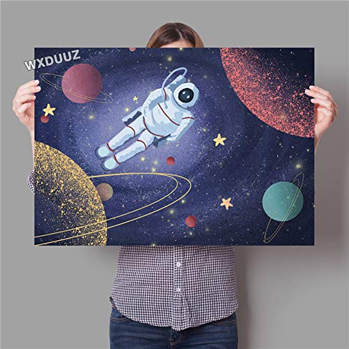 oioiu Galaxy Art Space Astronaut Poster Sistema Solar Espacio Exterior Arte de la Pared Regalo de cumpleaños decoración de la habitación de los niños póster Lienzo Pintura sin Marco