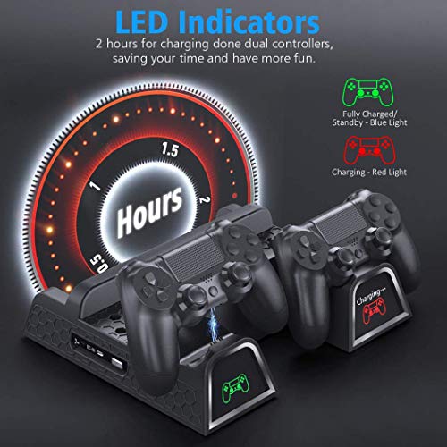 OIVO Soporte Vertical con Ventilador de Refrigeración para PS4/PS4 Pro/PS4 Slim, Estación de Carga del Controlador con Indicadores LED y Almacenamiento para 12 Juegos