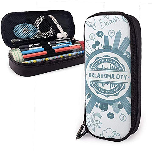 Oklahoma City Oklahoma Gran capacidad Funda de lápiz de cuero Lápiz Pluma Papelería Titular Caja Organizador Escuela Maquillaje Pluma Estudiante Papelería Bolsa