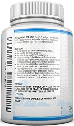 Omega 3 | Aceite de Pescado | 1000 mg | 365 Cápsulas (Suministro Anual) | Complemento alimenticio de Nu U Nutrition