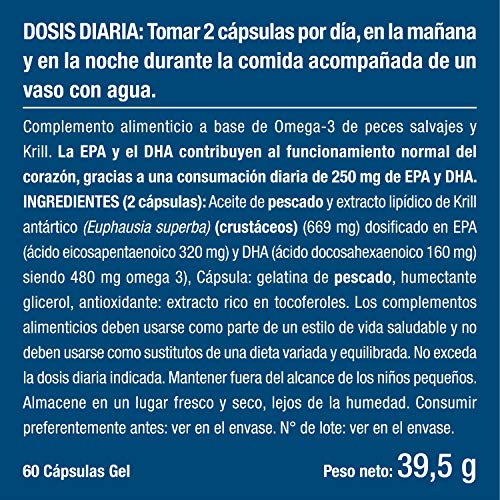Omega 3 Aceite de Pescado Krill 1000 mg 4 Veces Potente DHA EPA Acidos Grasos Omega3 Capsulas Antioxidante Corazón Reduce Colesterol Azucar en Sangre Fish Oil Complemento Alimenticio Premium