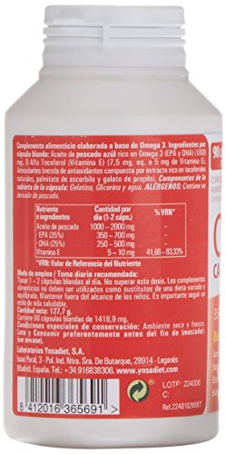 Omega 3, Cápsulas de Omega 3, Aceite de pescado Azul, 90 cápsulas, bueno para el corazón (90)