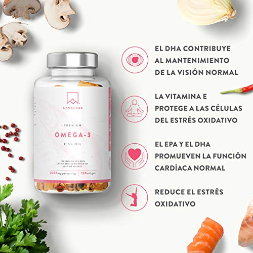 Omega 3 de Aceite de Pescado [2000 mg] - Alta Potencia - Destilado Molecularmente para mayor pureza - Fuente de Ácidos Grasos - 800 mg EPA - 400 mg DHA - 120 cápsulas blandas - suministro de 60 días