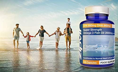 Omega 3 Fish Oil 2000mg, 120 Capsules. EPA 660mg DHA 440mg per serving. Supports Heart, Brain Function and Eye Health.