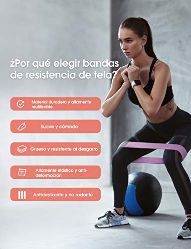 OMORC Bandas Elasticas Gluteos, Bandas Elasticas musculacion, Bandas de Resistencia de 4 Niveles, Cintas Elasticas Antideslizantes, para Cadera, Piernas, Brazos, Yoga, Pilates, Fitness, Crossfit