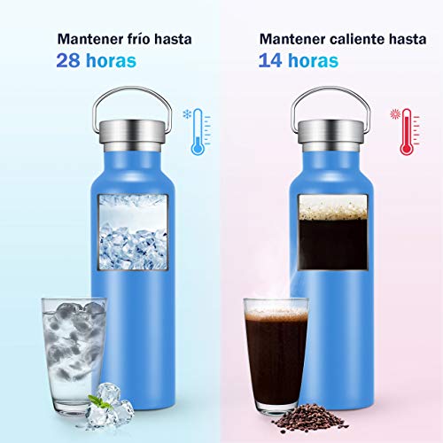 OMORC Botella Agua Acero Inoxidable, 600ML Aislada al Vacío de Conserva Frío Doble Pared, Resistencia al Rayado, sin BPA Botella Agua Deporte, para Gimnasio, Oficina, Deportes, Fácil de Limpiar