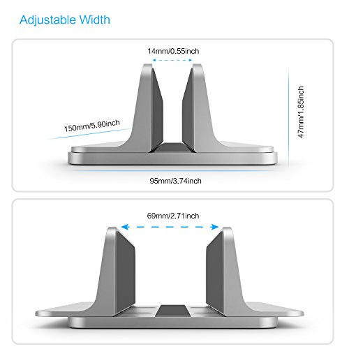 OMOTON Soporte Laptop, Atapta a Macbook Pro/Air, Huawei, DELL y Otros Portátiles y Netbooks, Vertical Soporte para Ordenador de Aluminio con Base Ajustable, Gris