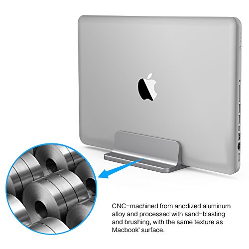 OMOTON Soporte Laptop, Atapta a Macbook Pro/Air, Huawei, DELL y Otros Portátiles y Netbooks, Vertical Soporte para Ordenador de Aluminio con Base Ajustable, Gris