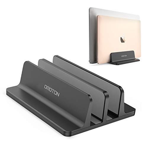 OMOTON Soporte Vertical Portátil Dual, Movilble Soporte Laptop de Aluminio para Macbook Air/Pro, ASUS, Lenovo, Todos Portátiles y Netbooks, iPad, Negro