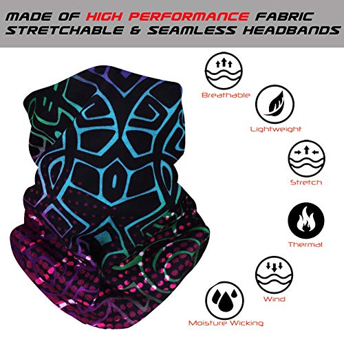 (One size, Black color Series) - 6 PCS Seamless Multifunctional Headwear Bandana Scarf Tube Elastic Headband UV Resistance Headwrap for Running Riding Hiking Yoga Sports