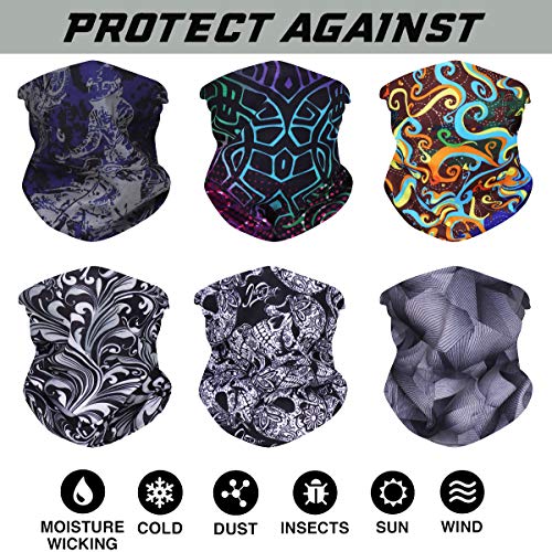 (One size, Black color Series) - 6 PCS Seamless Multifunctional Headwear Bandana Scarf Tube Elastic Headband UV Resistance Headwrap for Running Riding Hiking Yoga Sports