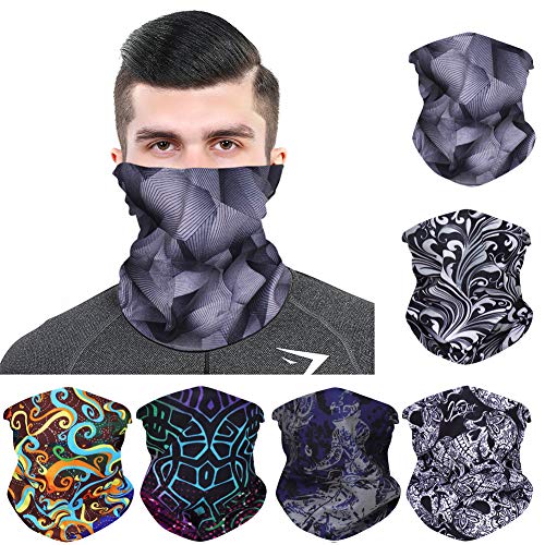 (One size, Black color Series) - 6 PCS Seamless Multifunctional Headwear Bandana Scarf Tube Elastic Headband UV Resistance Headwrap for Running Riding Hiking Yoga Sports