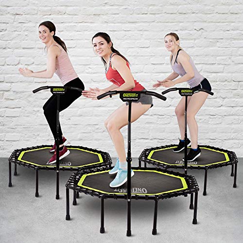 OneTwoFit 51"Cama Elástica Silenciosa con Manubrio Ajustable, Trampolín Fitness Entrenador de Cardio Salto Rebote Bungee para adultos OT105