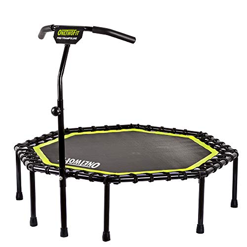 OneTwoFit 51"Cama Elástica Silenciosa con Manubrio Ajustable, Trampolín Fitness Entrenador de Cardio Salto Rebote Bungee para adultos OT105