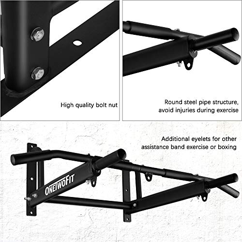 ONETWOFIT Barra para Hacer Dominadas de Montaje en la Pared con un diseño más Estable de 6 Hoyos para Uso en Interiores y Exteriores, Peso máximo: 200Kg OT103