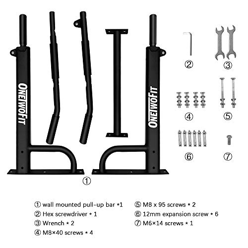 ONETWOFIT Barra para Hacer Dominadas de Montaje en la Pared con un diseño más Estable de 6 Hoyos para Uso en Interiores y Exteriores, Peso máximo: 200Kg OT103