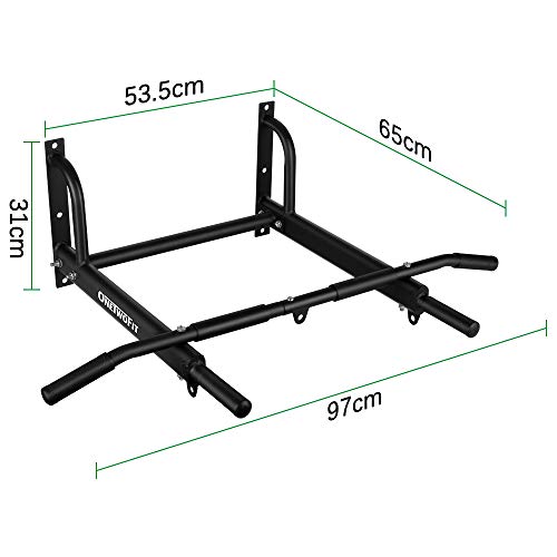 ONETWOFIT Barra para Hacer Dominadas de Montaje en la Pared con un diseño más Estable de 6 Hoyos para Uso en Interiores y Exteriores, Peso máximo: 200Kg OT103