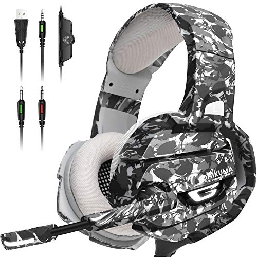 ONIKUMA Auriculares Gaming, Cascos PS4 con Sonido Envolvente 7.1, Cascos Xbox One con Micrófono con Cancelación de Ruido y luz LED, Orejeras de Memoria para PS4, PC, Xbox One (Adaptador no Incluido)