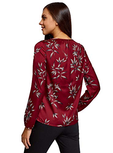 oodji Collection Mujer Blusa Ancha con Escote Gota, Rojo, ES 36 / XS