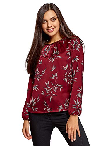 oodji Collection Mujer Blusa Ancha con Escote Gota, Rojo, ES 36 / XS