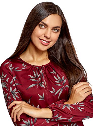 oodji Collection Mujer Blusa Ancha con Escote Gota, Rojo, ES 36 / XS