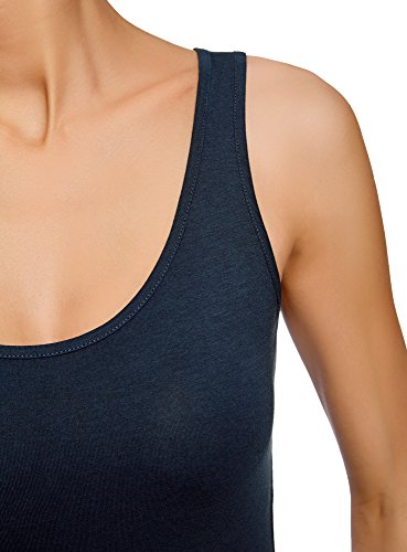 oodji Collection Mujer Camiseta de Tirantes Básica, Azul, ES 34 / XXS