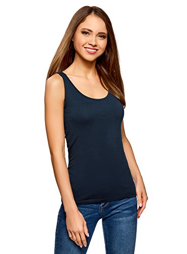 oodji Collection Mujer Camiseta de Tirantes Básica, Azul, ES 34 / XXS