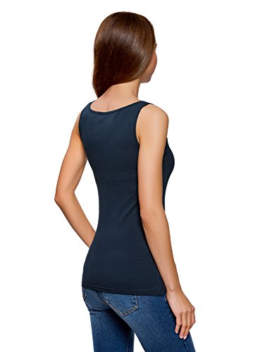 oodji Collection Mujer Camiseta de Tirantes Básica, Azul, ES 34 / XXS